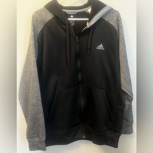 Adidas Men’s Black and Gray Full-Zip Hoodie